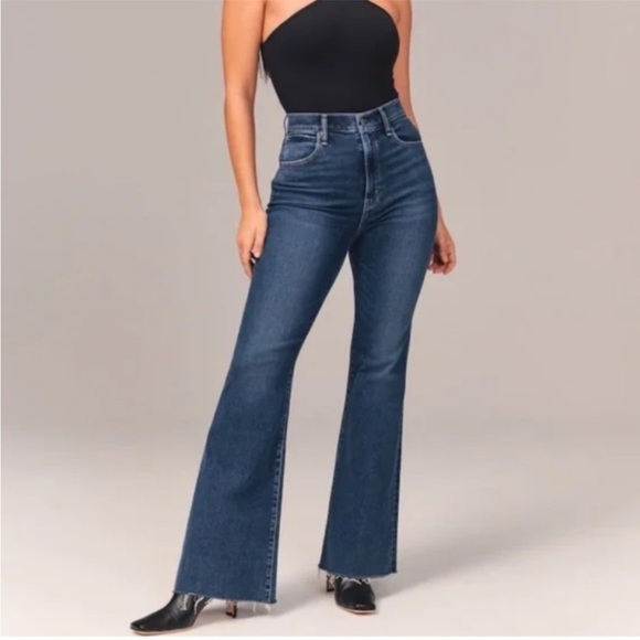 Abercrombie & Fitch Denim - A+F Curve Love The Flare Ultra High Rise Dark Wash Full Length Jeans